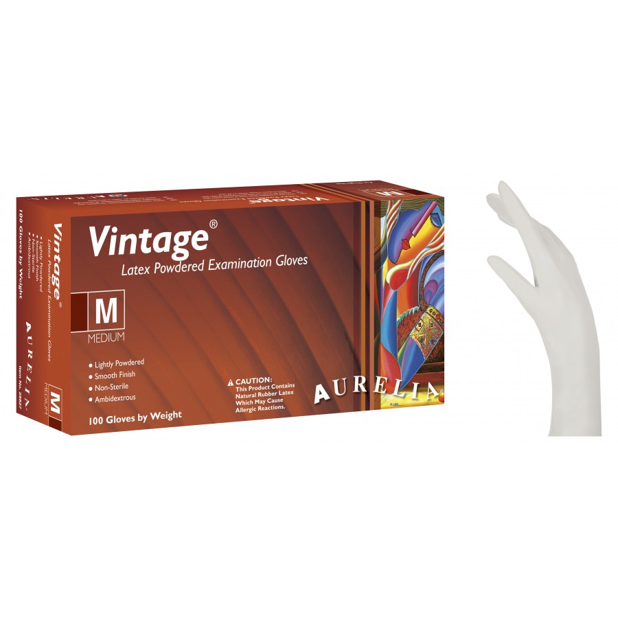 gantia-latex-aurelia-vintage-me-poudra-leyka-100tem Εξεταστικά γάντια Latex Aurelia Vintage με πούδρα λευκά συσκευασία 100 τεμαχίων